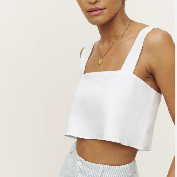 Reformation Tops - Reformation Lorin Linen Crop Top in White, Size Small